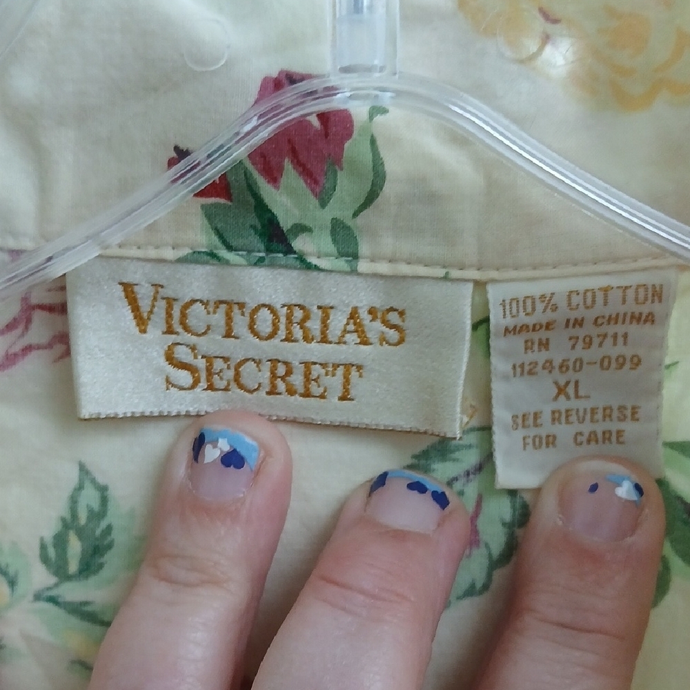 Vintage Gold Label Victoria's Secret Floral Cotton Button Front Sleep Top XL - Picture 6 of 12
